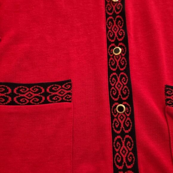 Vintage Alfred Dunner Women's Sweater Knit Cardigan Red & Black Jacket USA 12 - Picture 3 of 4